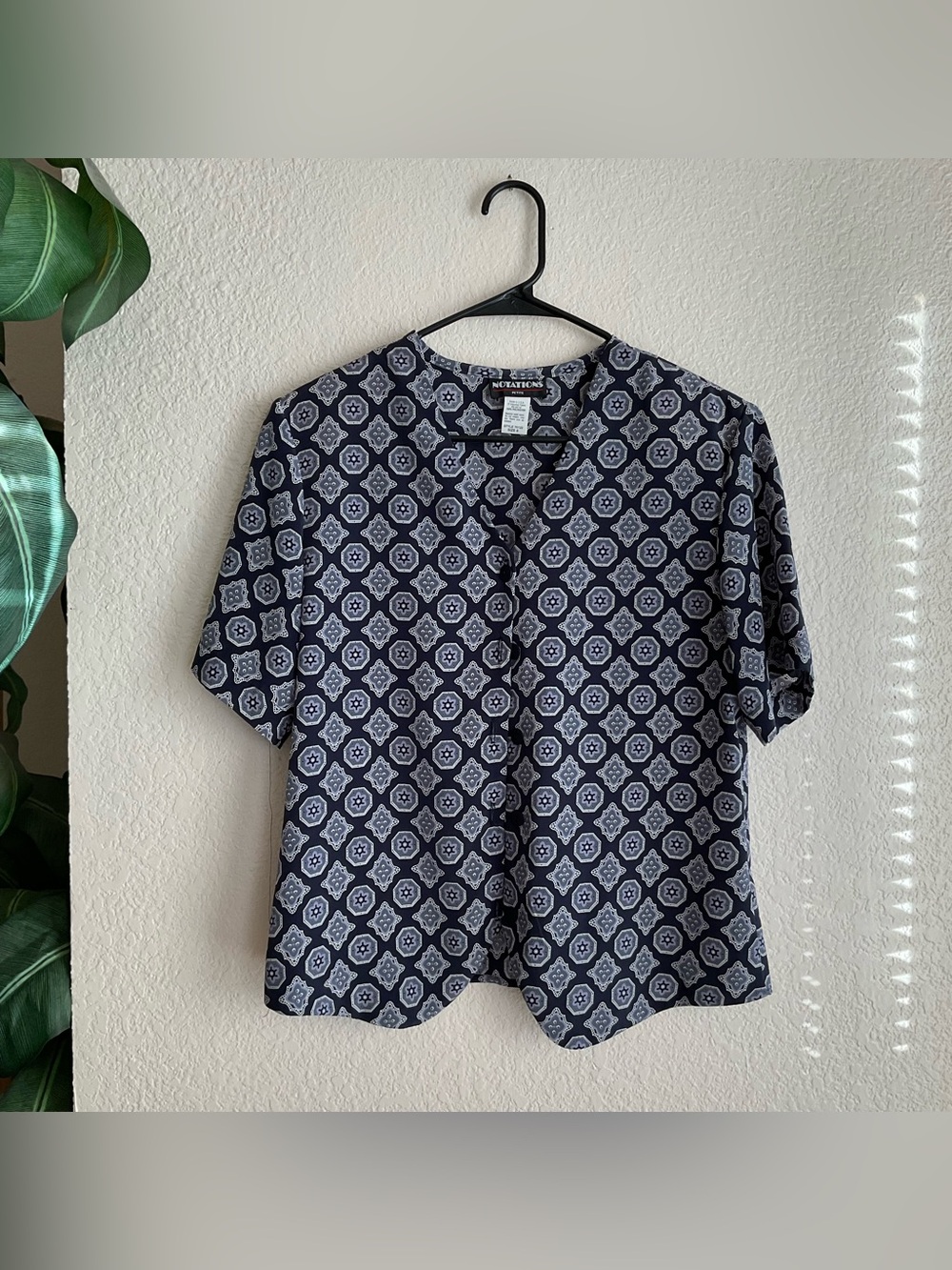 Notations Patterned Navy and White Top